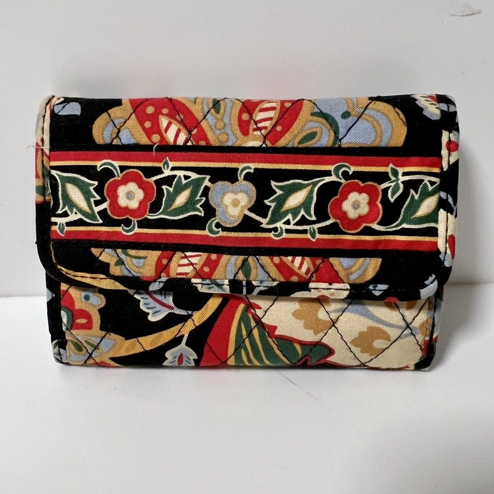 Vera Bradley Black Red Gold Medium Trifold Wallet